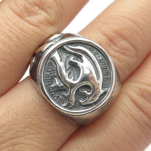 925 Sterling Silver Vintage Cynthia Gale Dragon Round Signet Ring Size 9.25