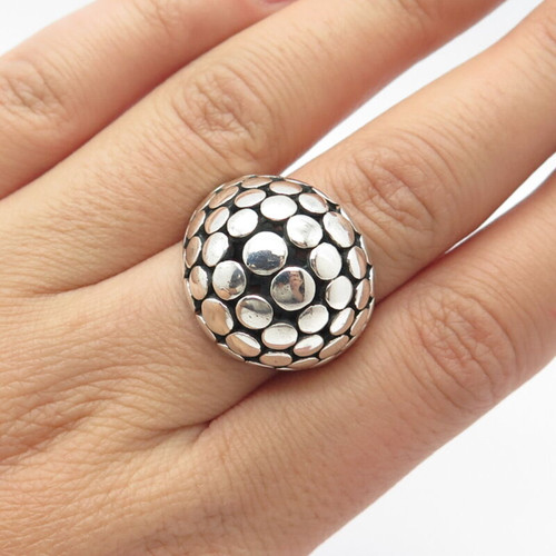 925 Sterling Silver Vintage Dotted Round Ring Size 8