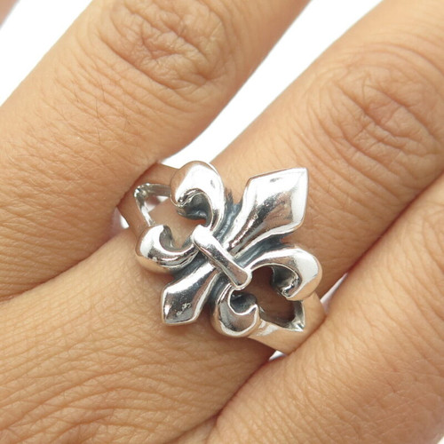 925 Sterling Silver Vintage Fleur de Lis Ring Size 12.5
