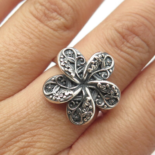 925 Sterling Silver Vintage Floral Leaf Ring Size 7.25