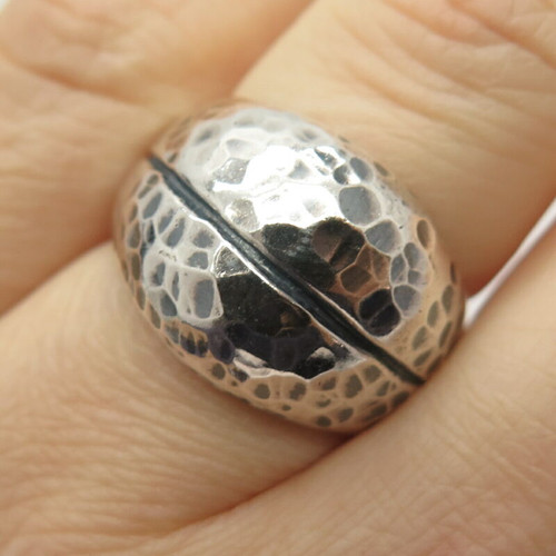 925 Sterling Silver Vintage Hammered Finish Striped Ring Size 6