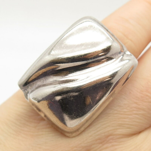 925 Sterling Silver Vintage Hollow Ribbed Statement Ring Size 5.5