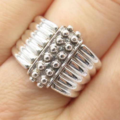 925 Sterling Silver Vintage Italy Milor Ribbed / Beaded Ring Size 7.5
