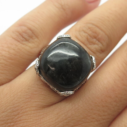 925 Sterling Silver Vintage Joy Jewelers Real Black Tiger Eye Garnet Ring Size 5