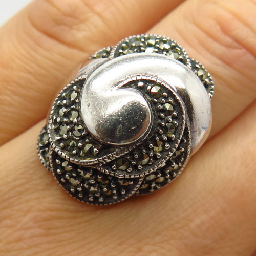 925 Sterling Silver Vintage Judith Jack Real Marcasite Gem Swirl Ring Size 6.5