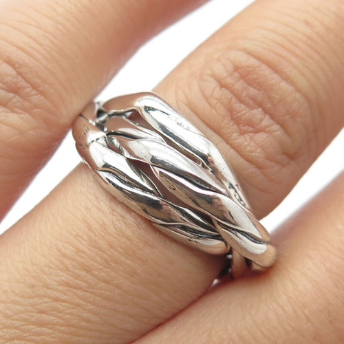 925 Sterling Silver Vintage Mexico 3-Row Twisted Ring Size 7