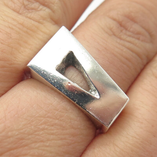 925 Sterling Silver Vintage Mexico Cutout Triangle Signet Ring Size 7.5