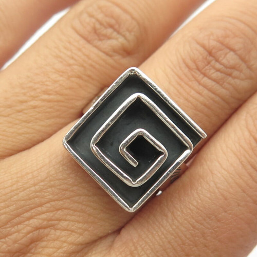 925 Sterling Silver Vintage Mexico Maze Square Statement Ring Size 8