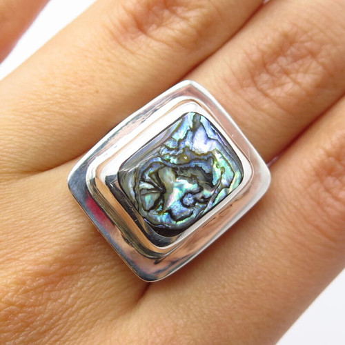 925 Sterling Silver Vintage Mexico Real Abalone Shell Ring Size 7