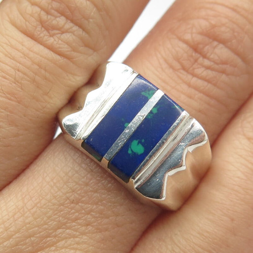 925 Sterling Silver Vintage Mexico Real Azurite Gemstone Ring Size 9.5