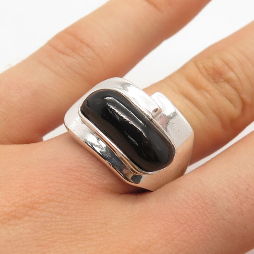 925 Sterling Silver Vintage Mexico Real Black Onyx Gemstone Ring Size 8