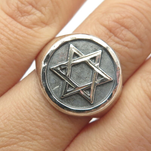 925 Sterling Silver Vintage Mexico Star of David Judaica Ring Size 11.25