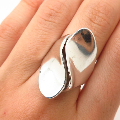 925 Sterling Silver Vintage Modernist Concave Design Ring Size 6 1/4