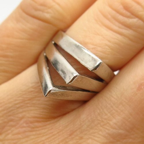 925 Sterling Silver Vintage Modernist Design Ring Size 6