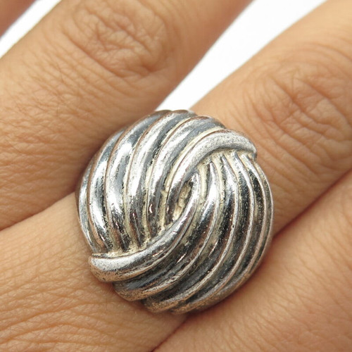 925 Sterling Silver Vintage Modernist Oxidized Twisted Ribbed Dome Ring Size 9