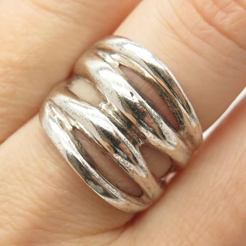 925 Sterling Silver Vintage Modernist Wide Ring Size 8 1/4