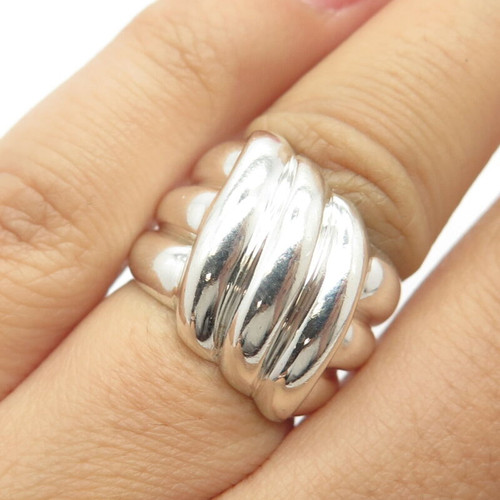 925 Sterling Silver Vintage NF Thailand Puffy Ribbed Ring Size 5