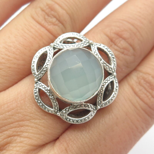 925 Sterling Silver Vintage Nicki Butler Real Blue Chalcedony Gem Ring Size 7