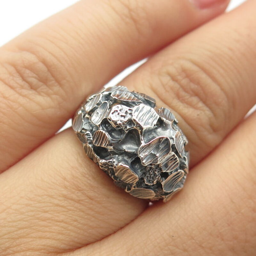 925 Sterling Silver Vintage Oxidized Nugget Dome Ring Size 6.25