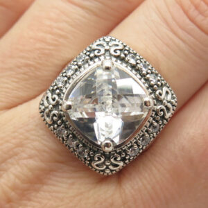 925 Sterling Silver Vintage Princess-Cut C Z Ring Size 8
