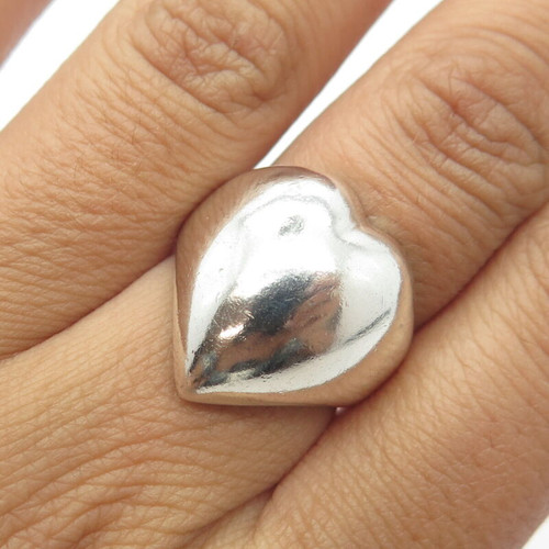 925 Sterling Silver Vintage Puffy Heart Modernist Statement Ring Size 6.75