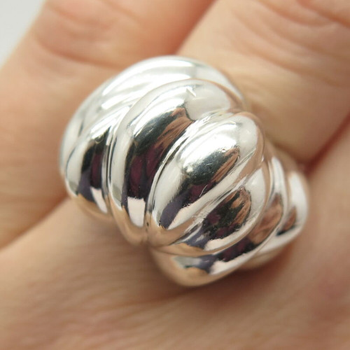 925 Sterling Silver Vintage Puffy Ribbed Ring Size 6.5