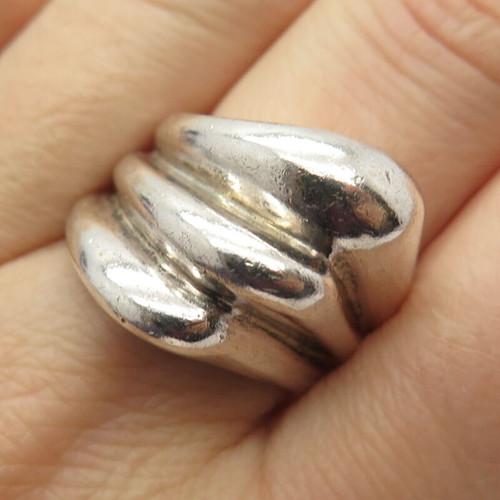 925 Sterling Silver Vintage Puffy Ribbed Ring Size 9