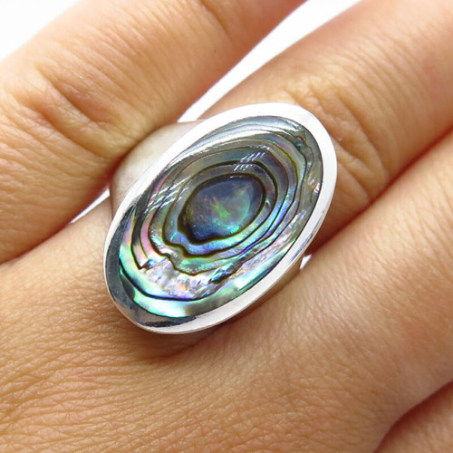 925 Sterling Silver Vintage Real Abalone Shell Ring Size 5 3/4
