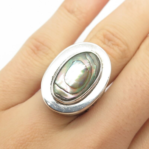 925 Sterling Silver Vintage Real Abalone Shell Ring Size 6 1/4