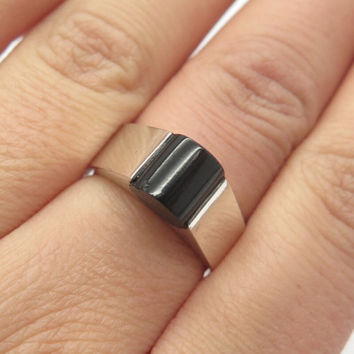 925 Sterling Silver Vintage Real Black Onyx Gemstone Ring Size 7