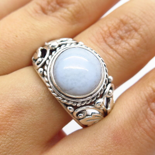 925 Sterling Silver Vintage Real Crazy Lace Agate Gemstone Ornate Ring Size 8.75