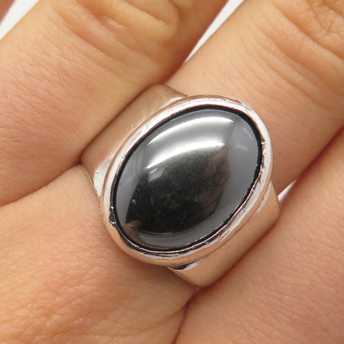 925 Sterling Silver Vintage Real Hematite Gemstone Ring Size 8.5