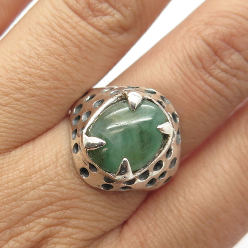 925 Sterling Silver Vintage Real Jade Gemstone Ring Size 8.25