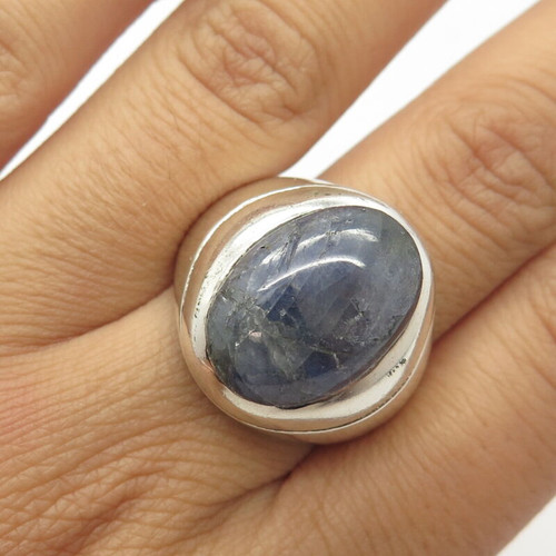 925 Sterling Silver Vintage Real Kyanite Gemstone Ring Size 10.5