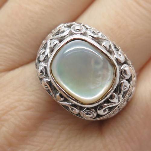 925 Sterling Silver Vintage Real Mother-of-Pearl Ring Size 10