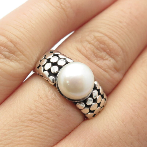 925 Sterling Silver Vintage Real Pearl Dots Ring Size 7.25