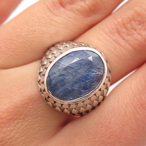 925 Sterling Silver Vintage Real Sapphire Gemstone Ring Size 8.25