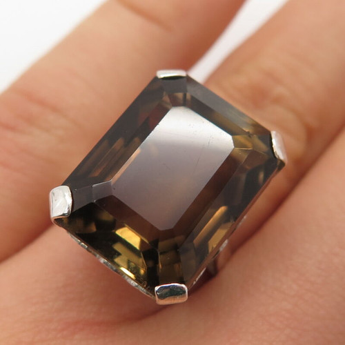 925 Sterling Silver Vintage Real Smoky Quartz Ring Size 6.5