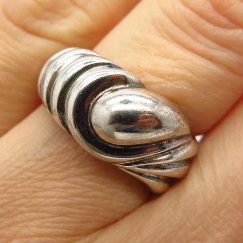 925 Sterling Silver Vintage Ribbed Design Puffy Ring Size 6 3/4