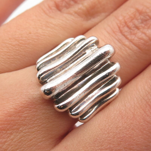 925 Sterling Silver Vintage Ribbed Wide Ring Size 6