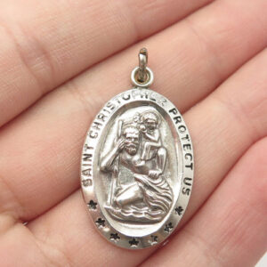 925 Sterling Silver Vintage St. Christopher Religious Medal Pendant