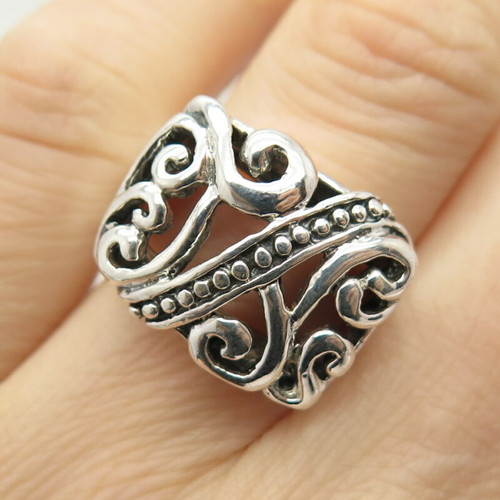 925 Sterling Silver Vintage Swirl & Bead Ring Size 6 3/4