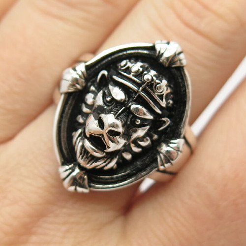 925 Sterling Silver Vintage Tribal Face Ring Size 10.5