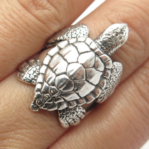 925 Sterling Silver Vintage Turtle Ring Size 7.25