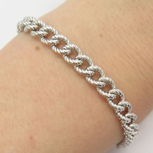 925 Sterling Silver Vintage Twisted Cable Link Bracelet 7 1/4"