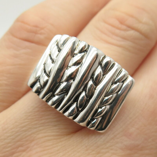 925 Sterling Silver Vintage Wheat Design Wide Ring Size 6 1/4