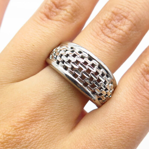 925 Sterling Silver Vintage Wicker Ring Size 9.5