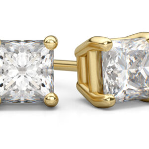 1 Carat Princess Cut Diamond Stud Earrings in 14K Yellow Gold