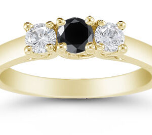 1/2 Carat Three Stone Black and White Diamond Ring, 14K Gold